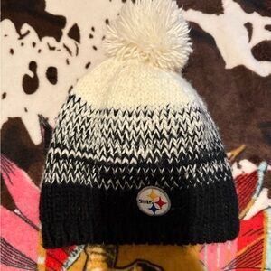 Black and White Gradient Knit Hat with Pom-Pom